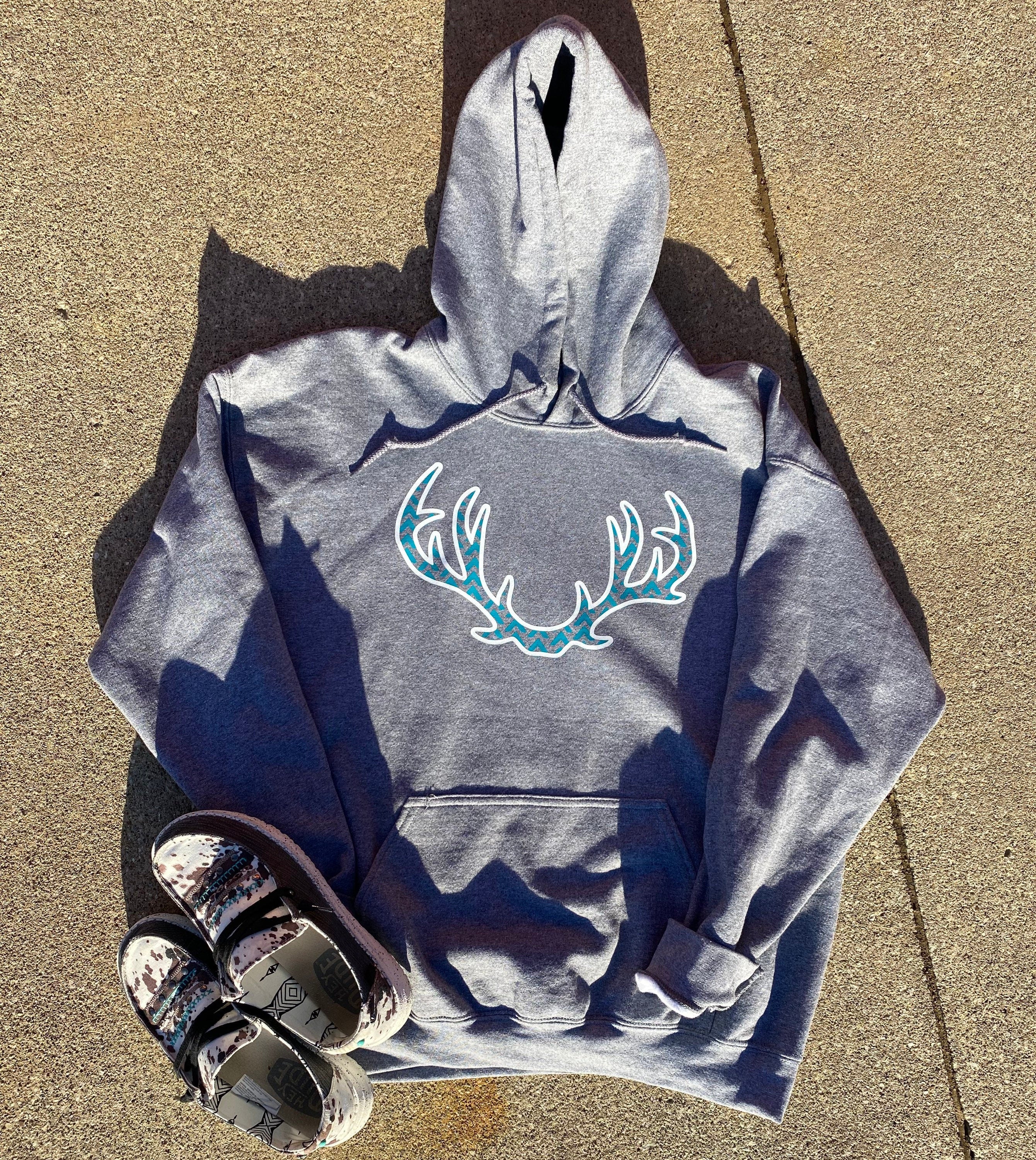 Antler Teal Design Hooded Sweatshirt
