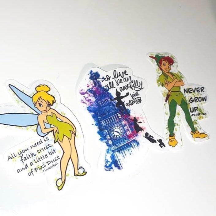 Tinkerbell and PeterPan Quote Stickers For Laptop, Bottle, Hydroflask, Phone, Hard Hat, Toolbox