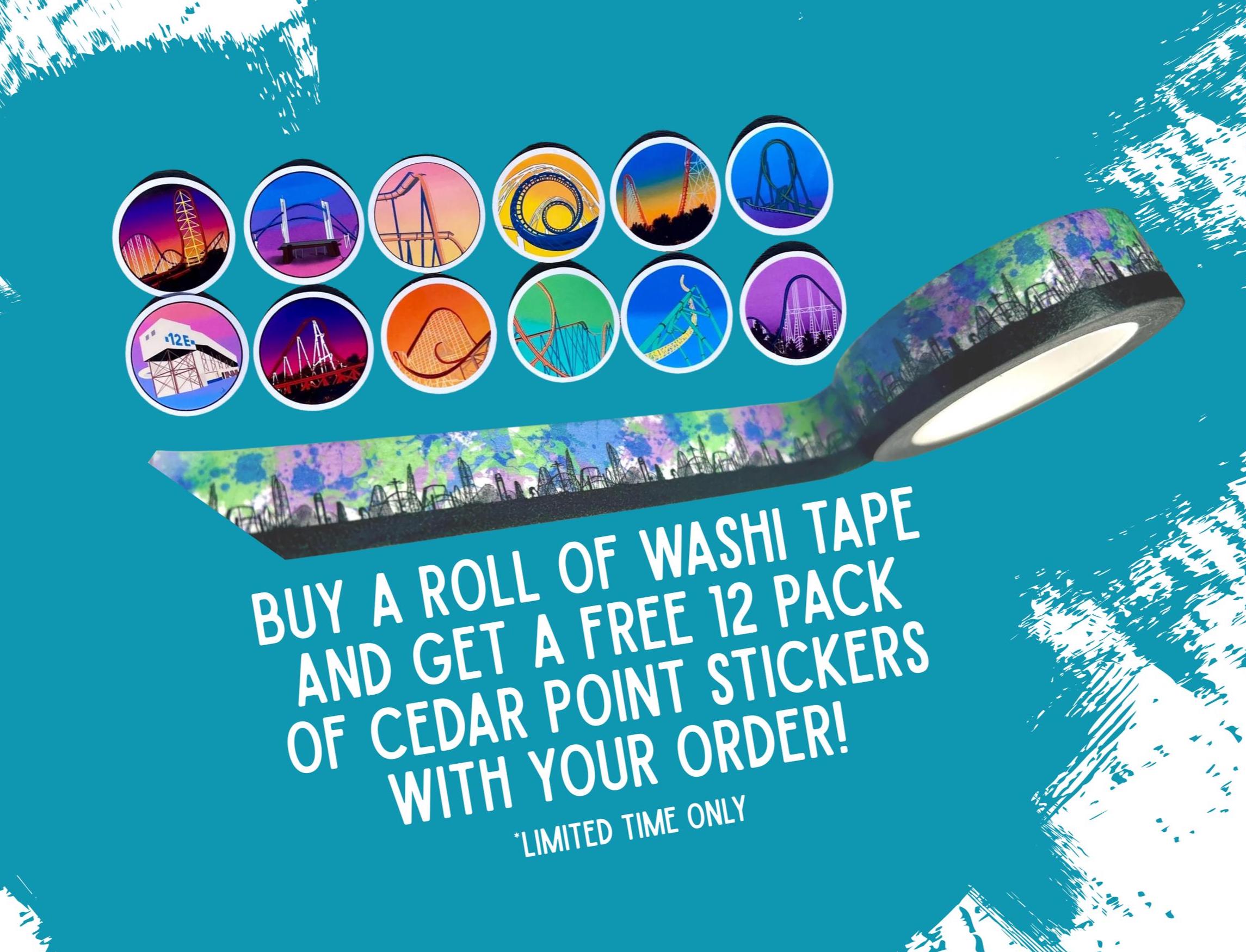 Cedar Point Skyline Washi Tape, Roller Coaster Planner Journal Supplies