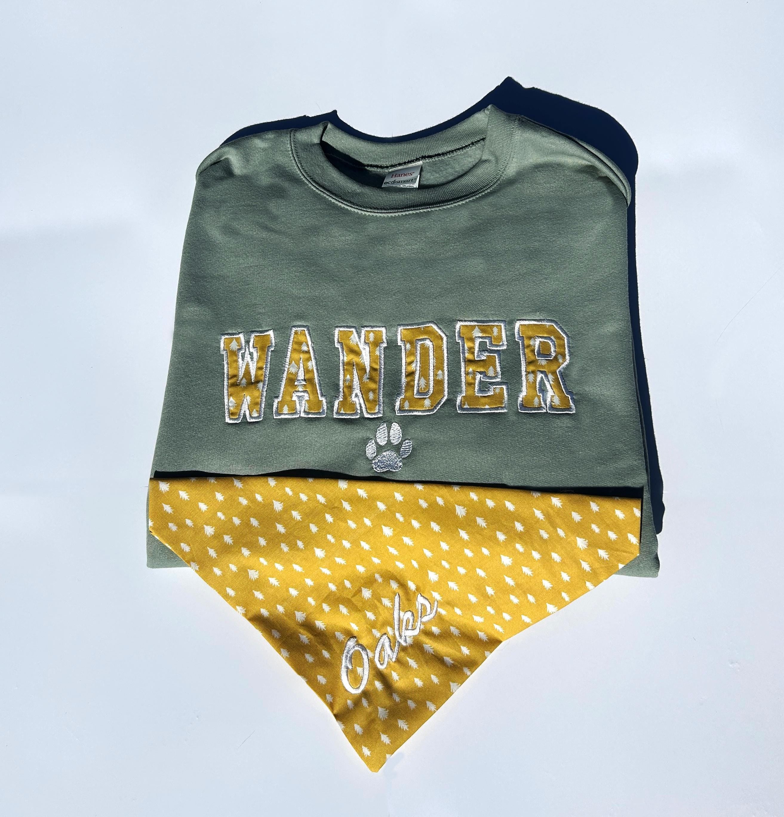 WANDER Sweatshirt and Matching Bandana Set – Custom Embroidered Trail Sweatshirt + Dog Bandana | Adventure Dog Outfit | Gift for Dog Lovers